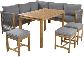 Merax Event-Sofa-Esstisch- und Hocker-Set mit bequemen Kissen, Terrassenmöbel, Outdoor-Tisch- und Stuhl-Set für 7–8 Personen, grau