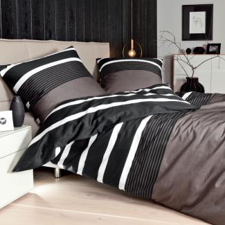 Janine Bettwäsche J.D. 8468 07 Nougat Schwarz Mako Satin 200 x 200 + 2x 80 x 80 cm