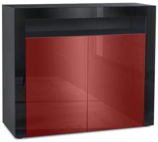 Vladon Kommode Valencia, Sideboard mit 2 Türen und 1 offenem Fach, Schwarz matt/Bordeaux Hochglanz/Schwarz Hochglanz (108 x 92 x 40 cm)