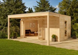 Alpholz Design Gartenhaus Cubus-Avant 44 ISO Gartenhaus aus Holz Holzhaus mit 44 mm Wandstärke inklusive Schleppdach FSC zertifiziert Blockbohlenhaus mit Montagematerial