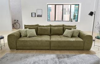 Big Sofa MOLDAU XXL Couch Microfaser olivgrün mit Kissen