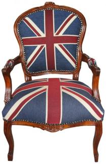 Casa Padrino Barock Salon Stuhl Union Jack / Mahagoni Braun - Englische Flagge - England