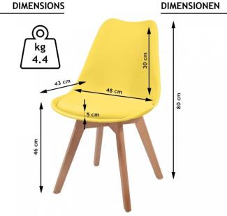 MIADOMODO® 8er-Set Esszimmerstühle mit Sitzkissen, Kunststoff & Massivholz gelb