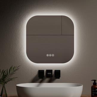 EMKE Badspiegel mit Beleuchtung, Softcube, Rahmenlos, 3000/4000/6500K Badezimmerspiegel 50×50cm