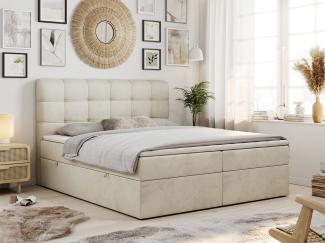 Boxspringbett, Schlafzimmerbett, Bettkasten - FAST - 180x200cm - Beige Velours - H4