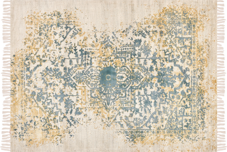 Teppich Viskose senfgelb grün 160 x 230 cm orientalisches Muster Kurzflor BOYALI