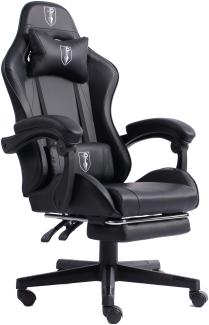 Gaming Chair im Racing-Design mit flexiblen gepolsterten Armlehnen - ergonomischer PC Gaming Stuhl in Lederoptik - Gaming Schreibtischstuhl mit ausziehbarer Fußstütze und extra Stützkissen Schwarz