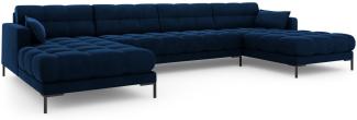 Micadoni 6-Sitzer Samtstoff Panorama Sofa Mamaia | Bezug Royal Blue | Beinfarbe Black Metal