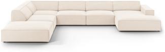 Micadoni 7-Sitzer Samtstoff Panorama Ecke links Sofa Jodie | Bezug Light Beige | Beinfarbe Black Plastic