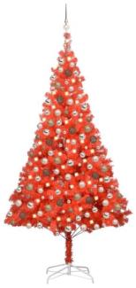vidaXL Künstlicher Weihnachtsbaum mit LEDs & Kugeln Rot 210cm PVC, Mit Beleuchtung [3077601]