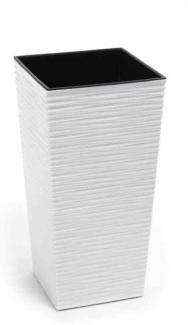 Pflanzgefäß NIZZA, weiß Rillenoptik, 30 x 30 x 57 cm Kunststoffgefäß mit Einsatz