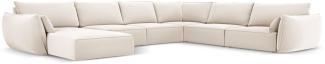 Micadoni 8-Sitzer Samtstoff Panorama Ecke rechts Sofa Kaelle | Bezug Light Beige | Beinfarbe Black Plastic
