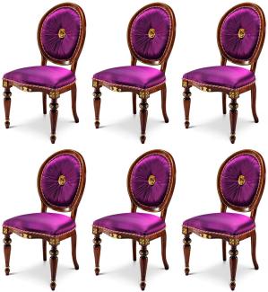 Casa Padrino Luxus Barock Esszimmer Stuhl Set Lila / Braun / Gold - Handgefertigtes Küchen Stühle 6er Set - Luxus Esszimmer Möbel im Barockstil - Barock Möbel - Luxus Qualität - Made in Italy