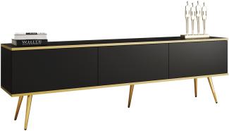 TV Lowboard Orenate 175 mit Füße (Farbe: Schwarz / Schwarz + Gold)