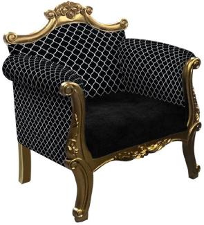 Casa Padrino Barock Sessel mit Muster Schwarz / Silber / Gold - Handgefertigter Wohnzimmer Sessel im Barockstil - Barock Wohnzimmer Möbel