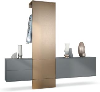 Garderobe Carlton Set 1, Flur-Garderobe aus Deko-Paneel, Schubladen-Kommode & Schuhschrank, Anthrazit matt / Bronze Optik (209 x 193 x 35 cm)