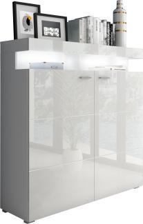 Domando Highboard Mondello Modern für Wohnzimmer Breite 120cm, Chromgriffe, Hochglanz, LED Beleuchtung in Weiß in Weiß Matt und Weiß Hochglanz