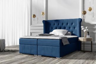 Stylefy 'Alonzo' Boxspringbett, Velours Monolith Blau 120 x 200 cm