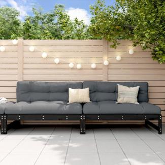 vidaXL Garten-Mittelsofas 2 Stk. Schwarz 120x80 cm Massivholz Kiefer