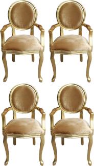 Casa Padrino Luxus Barock Esszimmer Set Medaillon Gold / Gold 58 x 54 x H. 103 cm - 4 handgefertigte Esszimmerstühle mit Armlehnen - Barockmöbel