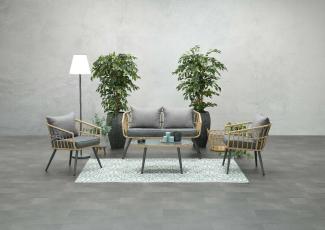 Garden Impressions Polyrattan Lounge-Set "Columbus" inkl. Sofa, Sesseln, Tisch und Kissen, natur / grau