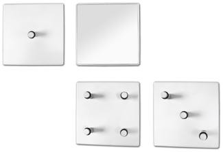 Garderobenhaken >Domino< in Weiß aus Metall, Spiegelglas - 15x15x6cm (BxHxT)