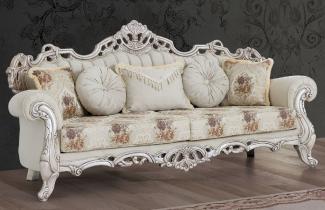 Casa Padrino Luxus Barock Sofa Cremefarben / Beige / Mehrfarbig / Antik Weiß - Prunkvolles Wohnzimmer Sofa mit elegantem Muster - Barock Wohnzimmer Möbel