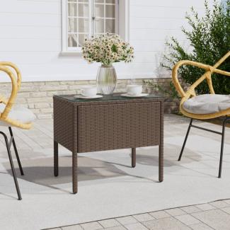 vidaXL Beistelltisch Braun 53x37x48 cm Poly Rattan und Hartglas