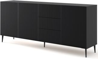 Domando Sideboard Moneglia M2 Klassisch Breite 200cm, Push-to-open-Funktion, besondere Fräsoptik, schwarze Füße in Schwarz Matt