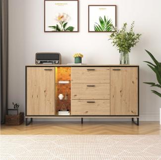 Merax Sideboard mit LED-Beleuchtung und Glasablagen, Kommode Holz mit großem Stauraum und verstellbare Einlegeböden