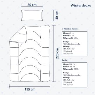 Heidelberger Bettwaren Bettdecke 155x220 cm mit Kissen 80x40 cm, Made in Germany | Winterdecke, Schlafdecke, Steppbett mit Kapok-Füllung | atmungsaktiv, hypoallergen, vegan | Serie Kanada