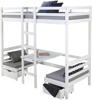 Homestyle4u Funktionsbett mit Schreibtisch, Kiefernholz weiß, 90 x 200 cm (ohne Sitzkissen)