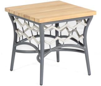 Sonnenpartner Lounge-Tisch Yale 45x45 cm Teak/Alu/Polyrope silbergrau Beistelltisch