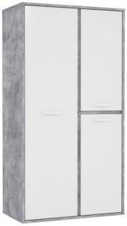 Kleiderschrank Schrank 99,5cm beton lichtgrau weiß hochglanz, 99,5 x 52 x 201,5 cm