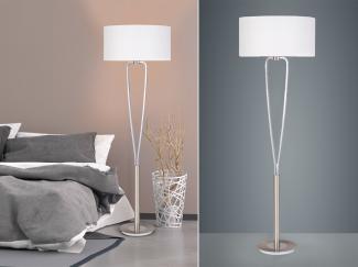 Designer LED Stehleuchte Silber mit Stoffschirm Weiß, Höhe 160cm