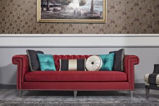 Casa Padrino Luxus Barock Chesterfield Sofa Rot / Silber 249 x 102 x H. 81 cm