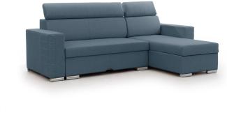 Ecksofa Schlafsofa Sofa CANTON in Stoff Liverpool Azurblau Ottomane Rechts