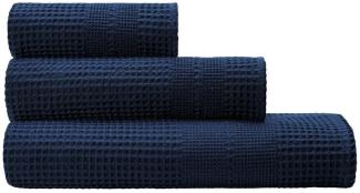Cotonea Waffelpikee-Handtücher aus Bio Baumwolle | Duschtuch 70x140 cm | azurblau