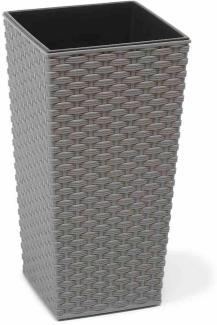 SIENA GARDEN Pflanzgefäß ECO Paris, grau, 25 x 25 x 46,5 cm Kunststoffgefäß mit Holzfaseranteil und Einsatz