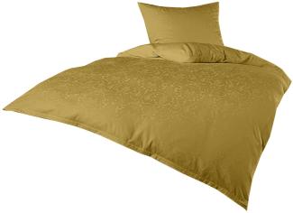 Mako Satin Damast Bettwäsche Ornament gold Garnitur 155x200 + 80x80