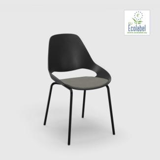 Stuhl ohne Armlehne FALK schwarz Tube aus Pulverbeschichtetem schwarzem Stahl Sitzpolster hellgrau