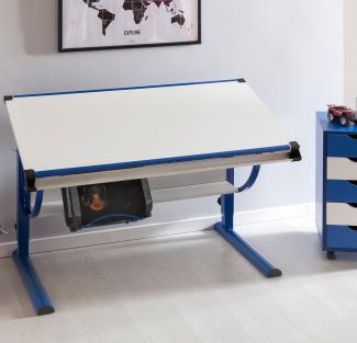 FINEBUY Kinderschreibtisch SuVa6801_1 (Kinderschreibtisch Holz 120 x 60 cm Blau / Weiß), Schülerschreibtisch Neigungsverstellbar Modern