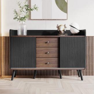 Merax Sideboard mit 3 Schubladen und 2 Schiebetüren, Kommode aus Holz mit verstellbaren Einlegeböden, Breite: 117,5cm