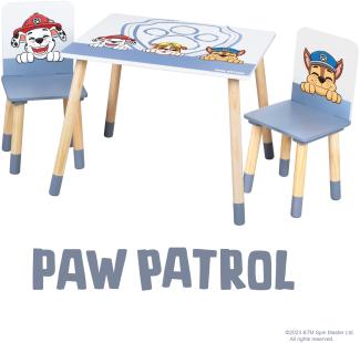 roba Kindersitzgruppe Paw Patrol - 2 Kinderstühle & 1 Tisch für Kinder - Sitzgarnitur / Sitzmöbel mit Zeichentrick Hunden - Holz weiß - ab 18 Monaten