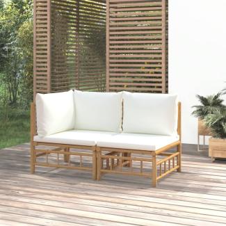 vidaXL 2-tlg. Garten-Lounge-Set mit Cremeweißen Kissen Bambus