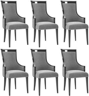 Casa Padrino Luxus Art Deco Esszimmer Stuhl Set Grau / Schwarz / Silber 50 x 50 x H. 110 cm - Edles Küchen Stühle 6er Set - Art Deco Esszimmer Möbel