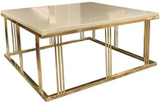 Casa Padrino Luxus Couchtisch Grau / Gold 100 x 100 x H. 45 cm - Quadratischer Wohnzimmertisch mit Glasplatte - Wohnzimmer Möbel