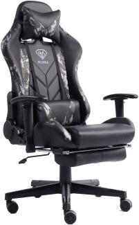 Gaming Stuhl mit Fußstütze und ergonomsichen 4D-Armlehnen gaming chair in ergonomischer Sportsitz Optik Gamer Stuhl mit verstellbaren Rückenstützkissen Bürostuhl Schwarz/Military -Grau