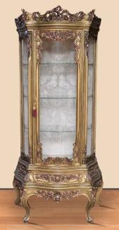 Casa Padrino Barock Vitrine Antik Gold - Prunkvoller Barock Vitrinenschrank mit Glastür und Schublade - Handgefertigte Barock Wohnzimmer Möbel