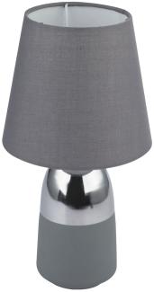 LED Textil Touch Tischleuchte, grau-chrom, H 31 cm, EUGEN